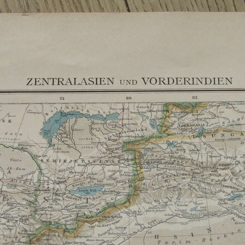1901 Map of Central Asia and India on A2 - 1 : 10 000 000 scale