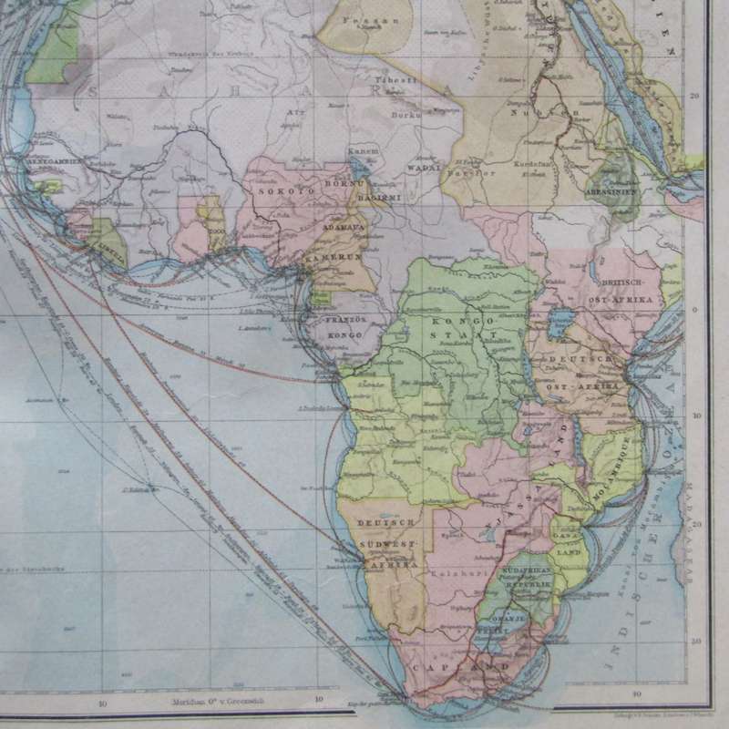 1901 Atlantic Ocean Ship traffic map on A2 - Scaled 1 : 35 000 000