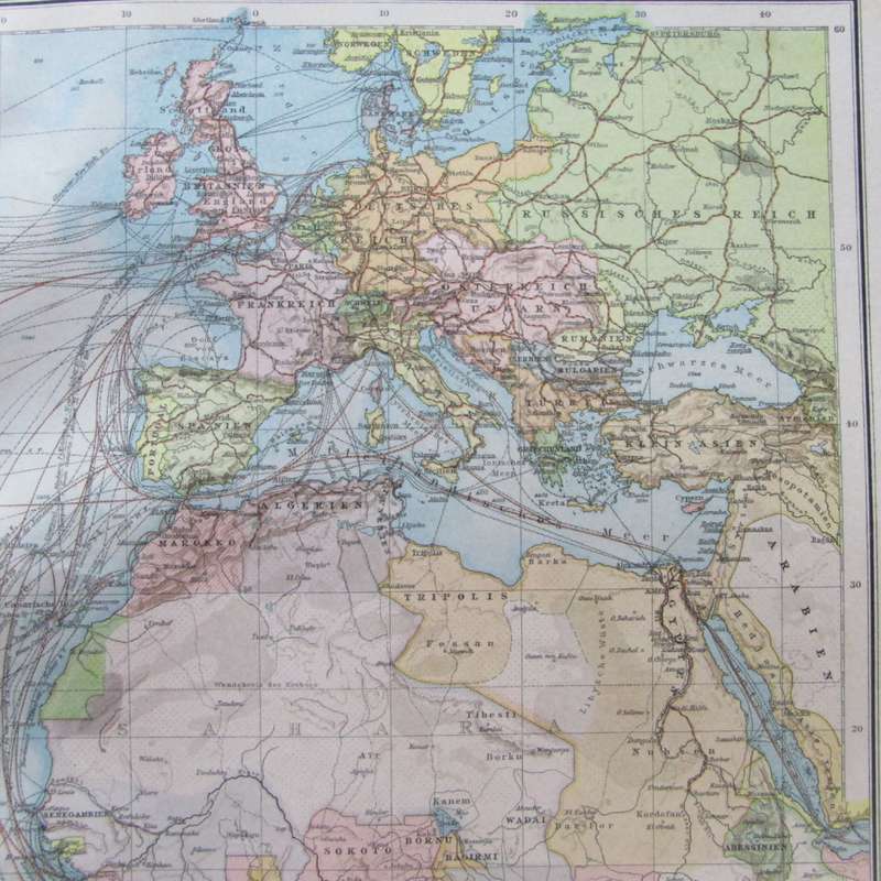 1901 Atlantic Ocean Ship traffic map on A2 - Scaled 1 : 35 000 000