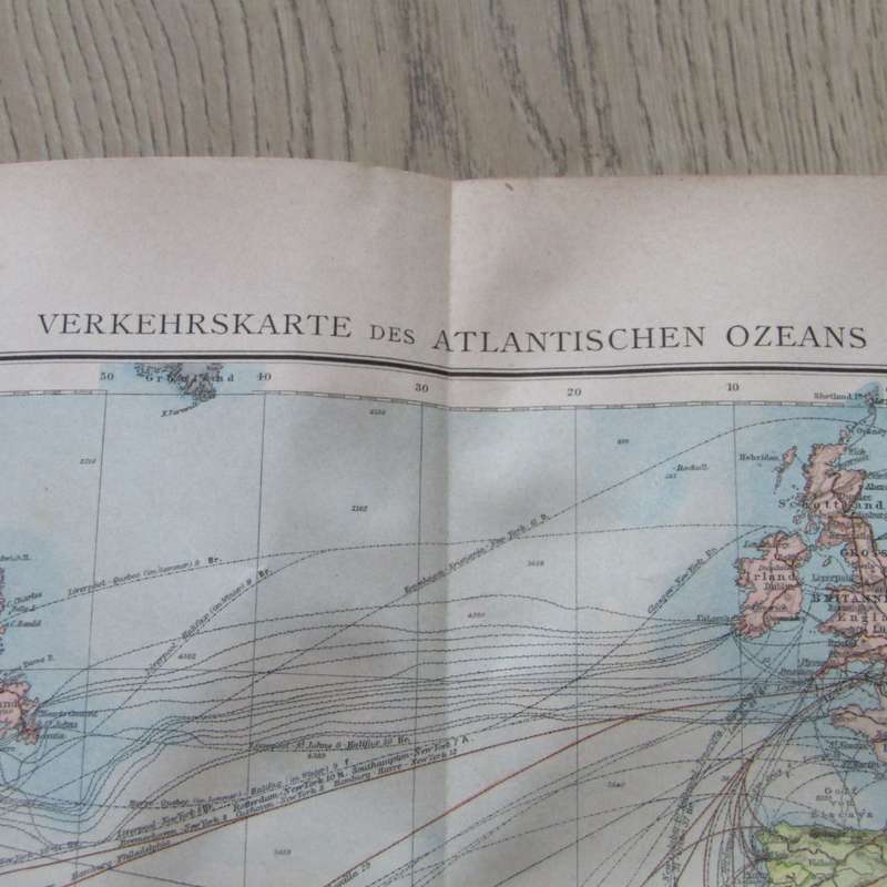 1901 Atlantic Ocean Ship traffic map on A2 - Scaled 1 : 35 000 000