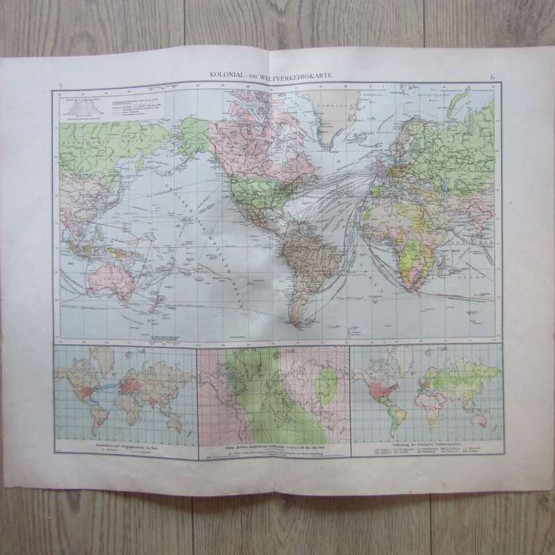 1901 Map of the World on A2 with colonial and world traffic - Scaled 1 : 90 000 000