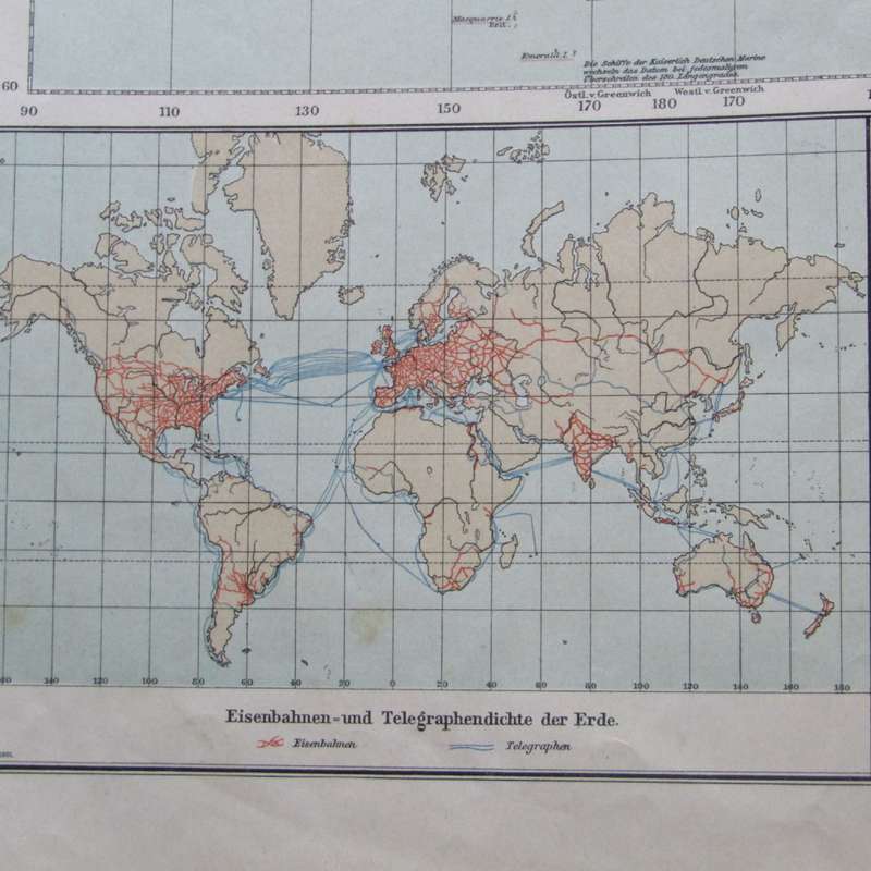 1901 Map of the World on A2 with colonial and world traffic - Scaled 1 : 90 000 000