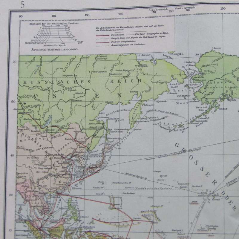 1901 Map of the World on A2 with colonial and world traffic - Scaled 1 : 90 000 000