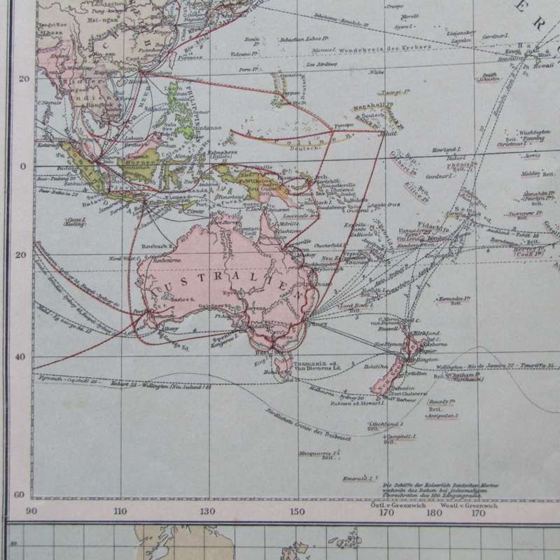 1901 Map of the World on A2 with colonial and world traffic - Scaled 1 : 90 000 000