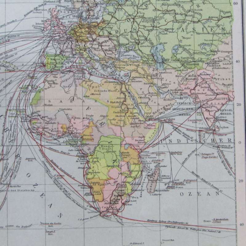 1901 Map of the World on A2 with colonial and world traffic - Scaled 1 : 90 000 000