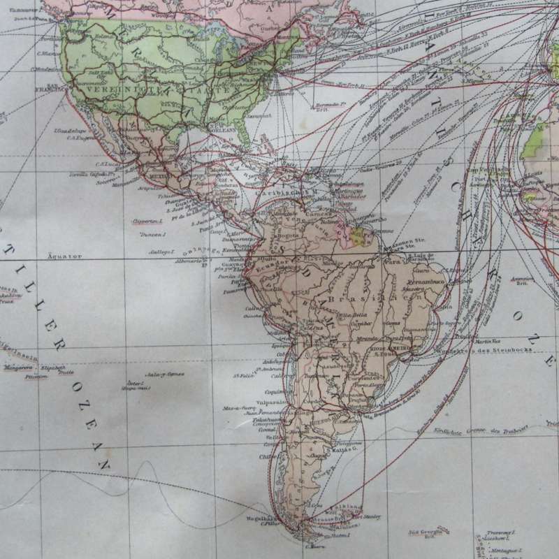 1901 Map of the World on A2 with colonial and world traffic - Scaled 1 : 90 000 000