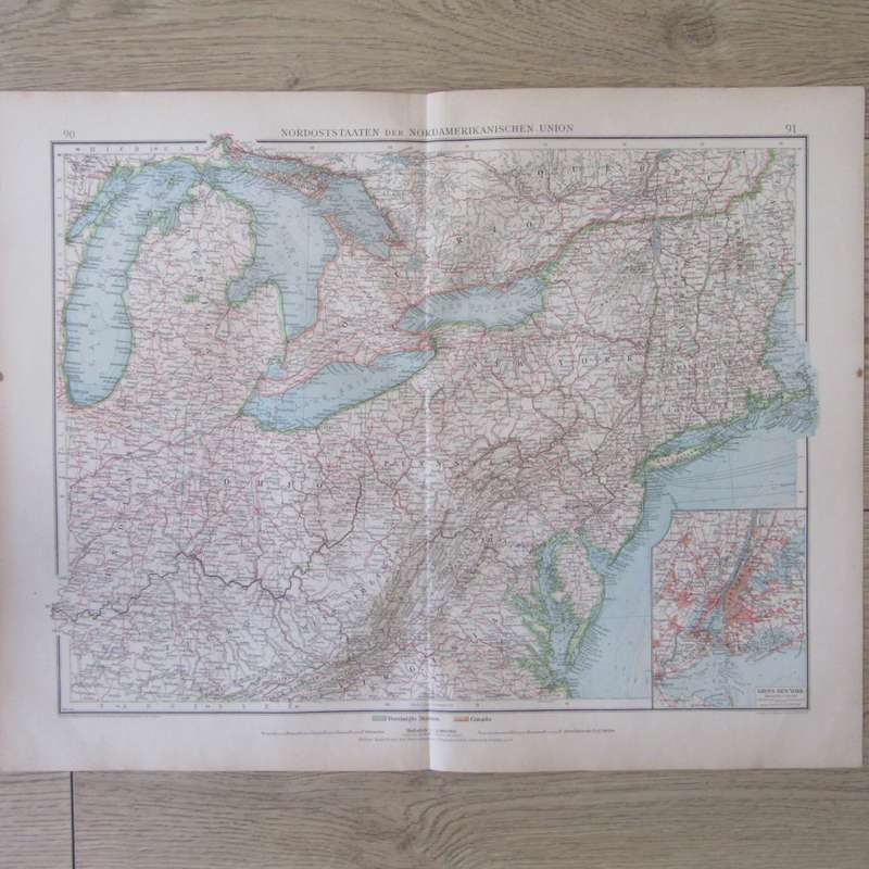 1901 Map of the North Eastern states of the North American Union
