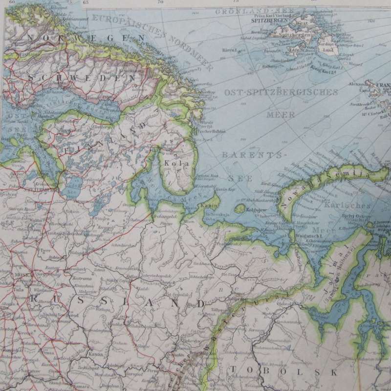 1901 Map of North Asia on A2 - 1 : 13 000 000 scale