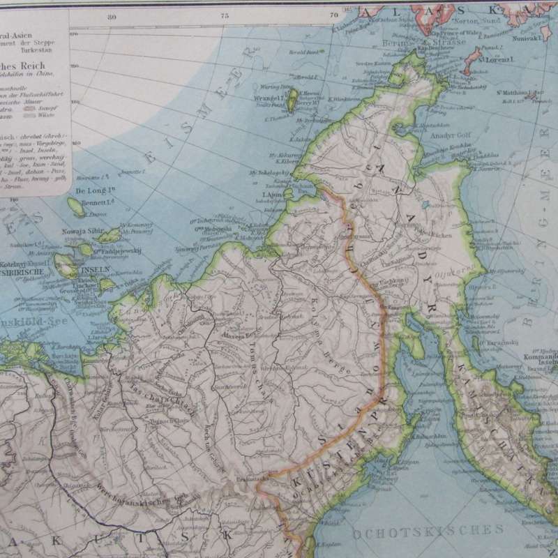 1901 Map of North Asia on A2 - 1 : 13 000 000 scale