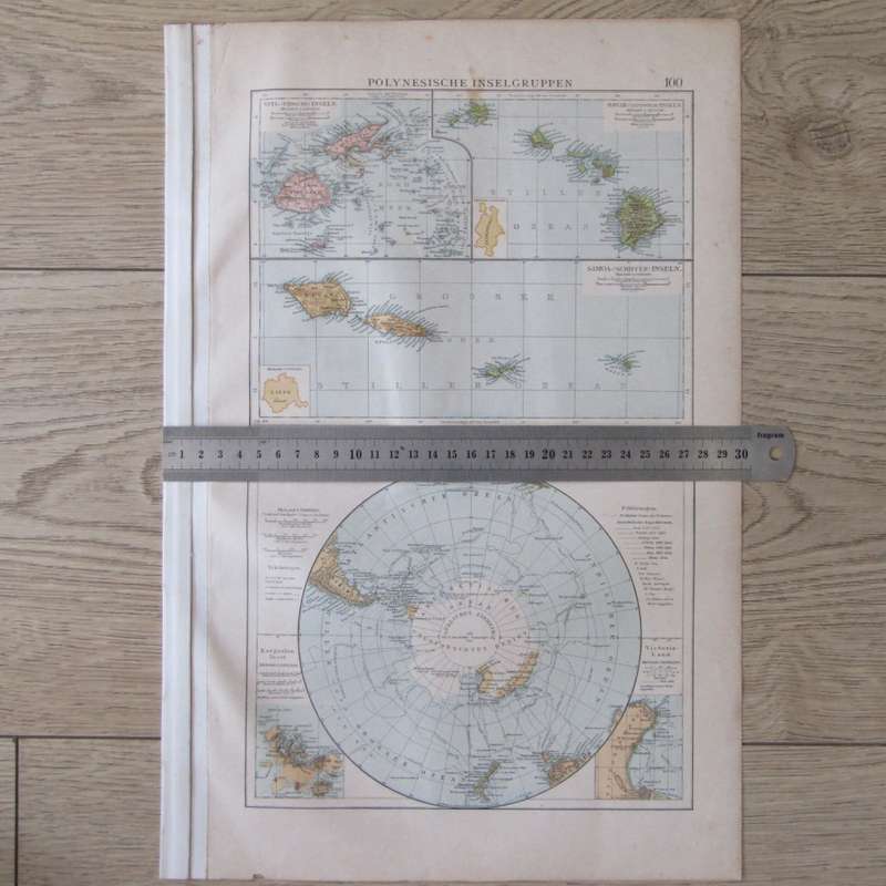 1901 Map of the Polynesian Island group and the South Pole area - A3