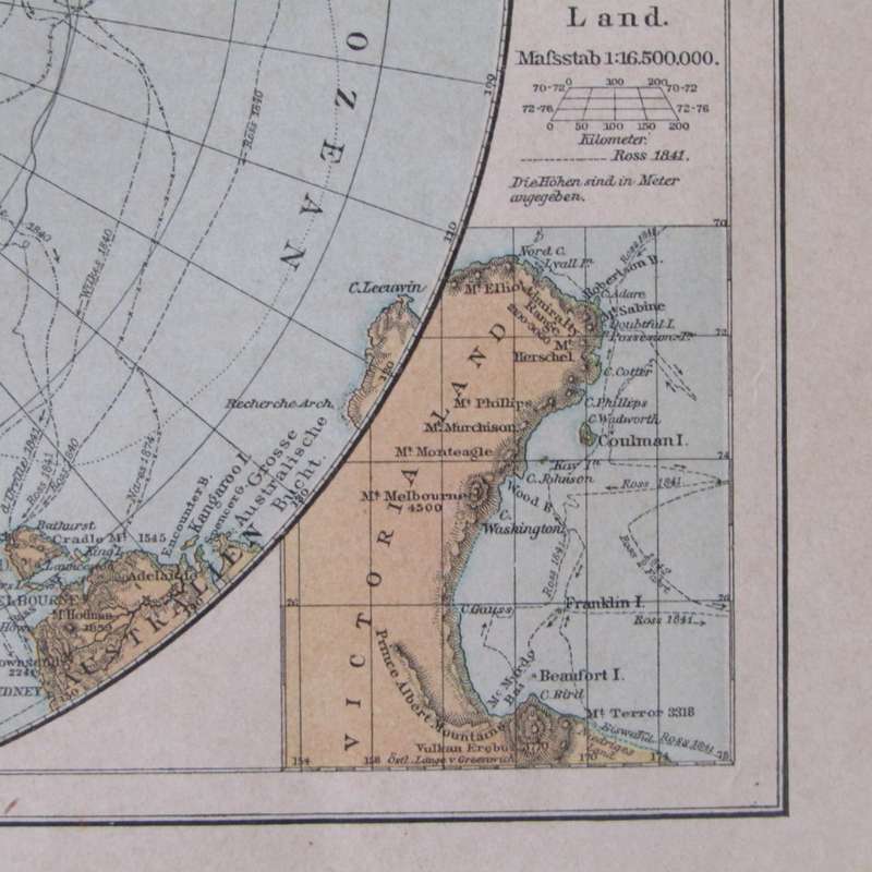 1901 Map of the Polynesian Island group and the South Pole area - A3