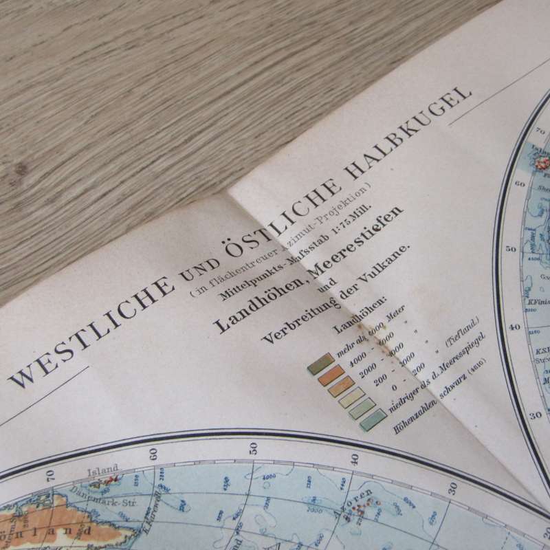 1901 Map of the World - Western and Eastern Hemisphere on A2 - Scaled 1 : 75 000 000