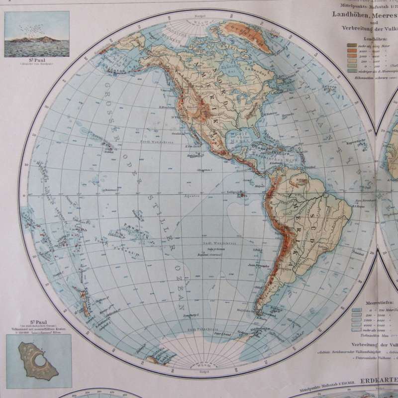 1901 Map of the World - Western and Eastern Hemisphere on A2 - Scaled 1 : 75 000 000