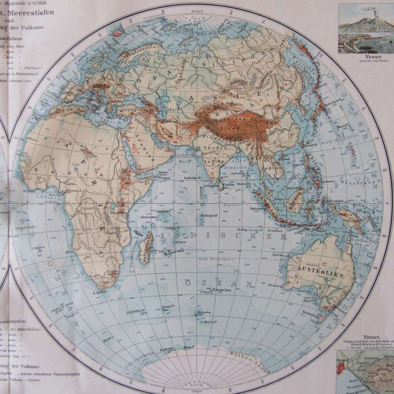 1901 Map of the World - Western and Eastern Hemisphere on A2 - Scaled 1 : 75 000 000
