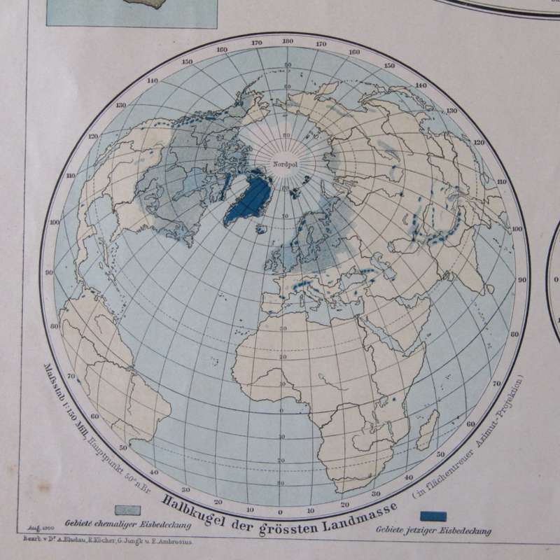 1901 Map of the World - Western and Eastern Hemisphere on A2 - Scaled 1 : 75 000 000
