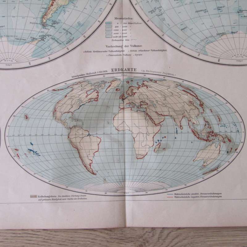 1901 Map of the World - Western and Eastern Hemisphere on A2 - Scaled 1 : 75 000 000