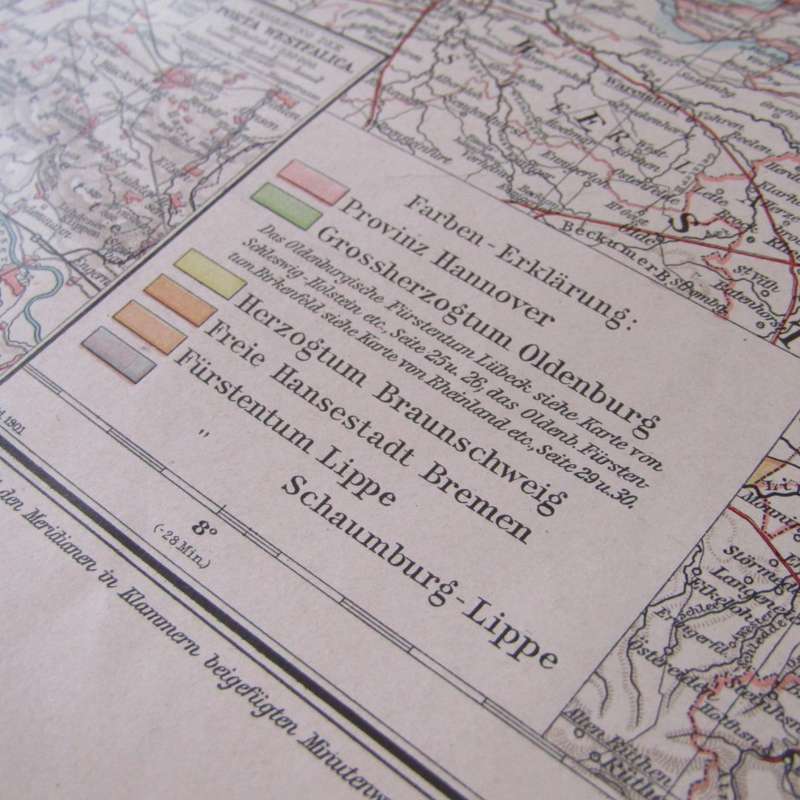 1901 Map of German States Hanover Oldenburgh, Bremen etc on A2 - Scaled 1 : 750 000