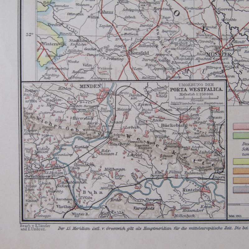 1901 Map of German States Hanover Oldenburgh, Bremen etc on A2 - Scaled 1 : 750 000