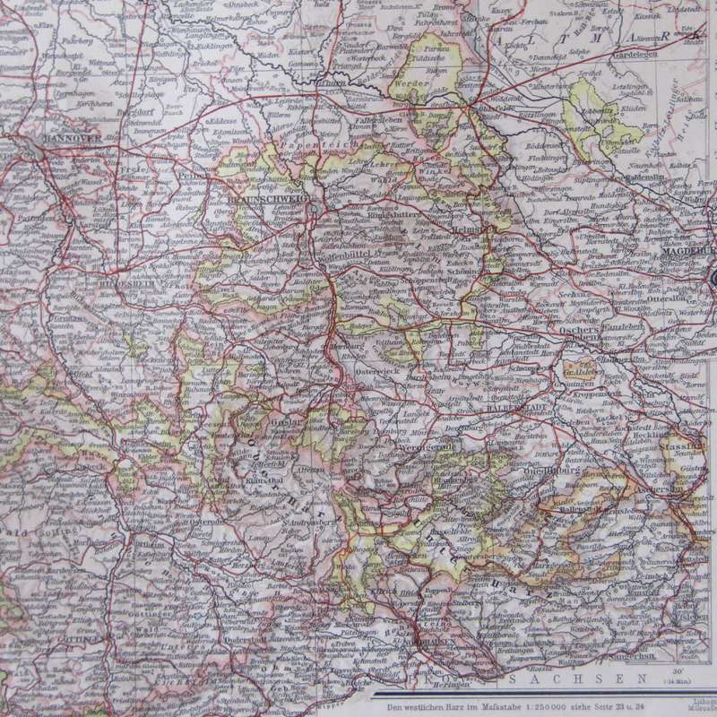 1901 Map of German States Hanover Oldenburgh, Bremen etc on A2 - Scaled 1 : 750 000