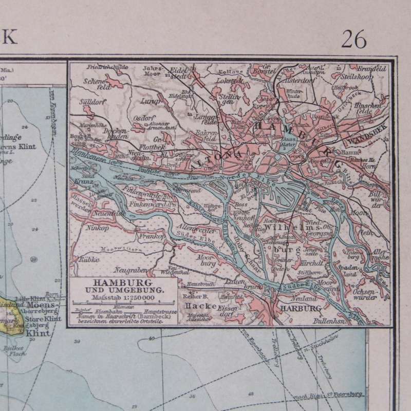 1901 Map of German States Schleswig - Holstein, Mechlenburg, Hamburg etc on A2 - Scaled 1 : 750 000