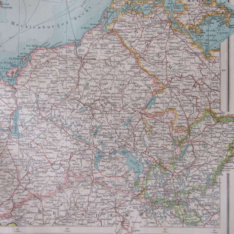 1901 Map of German States Schleswig - Holstein, Mechlenburg, Hamburg etc on A2 - Scaled 1 : 750 000
