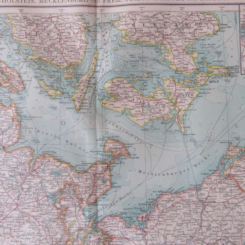 1901 Map of German States Schleswig - Holstein, Mechlenburg, Hamburg etc on A2 - Scaled 1 : 750 000