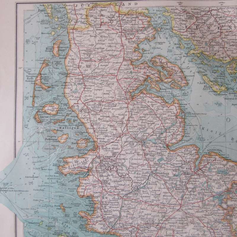 1901 Map of German States Schleswig - Holstein, Mechlenburg, Hamburg etc on A2 - Scaled 1 : 750 000