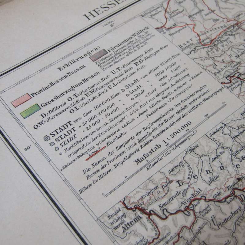 1901 Map of Germen States Hessen-Nassau, Hessen etc on A2 - Scaled 1 : 500 000