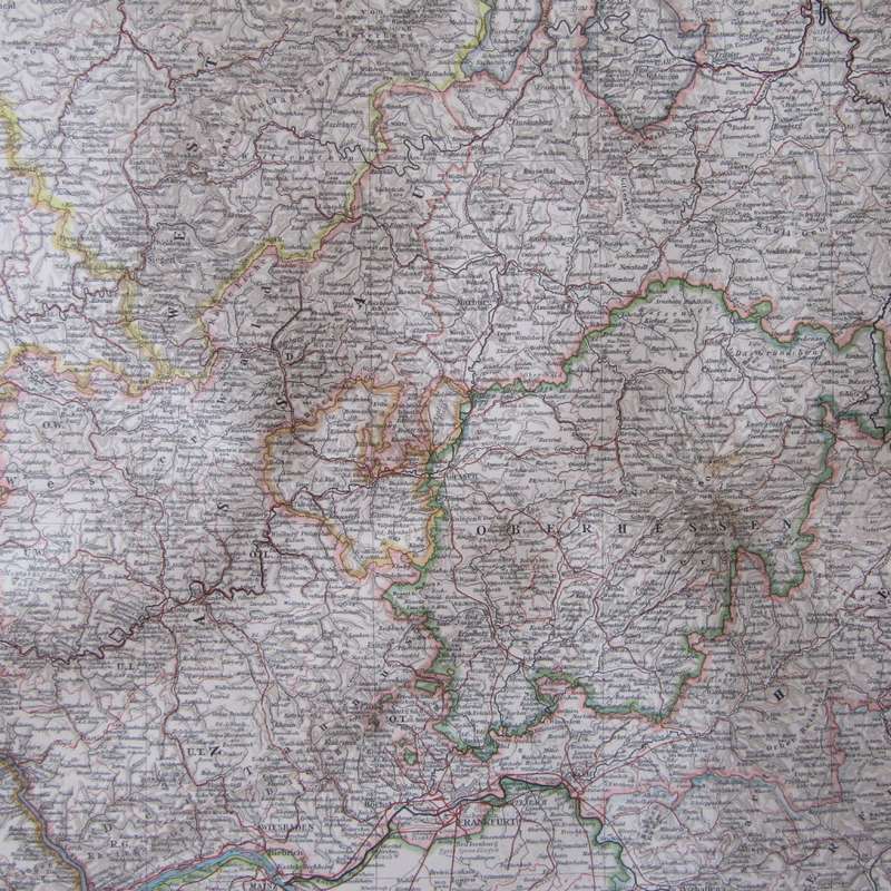 1901 Map of Germen States Hessen-Nassau, Hessen etc on A2 - Scaled 1 : 500 000
