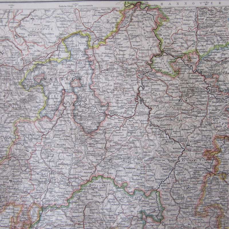 1901 Map of Germen States Hessen-Nassau, Hessen etc on A2 - Scaled 1 : 500 000