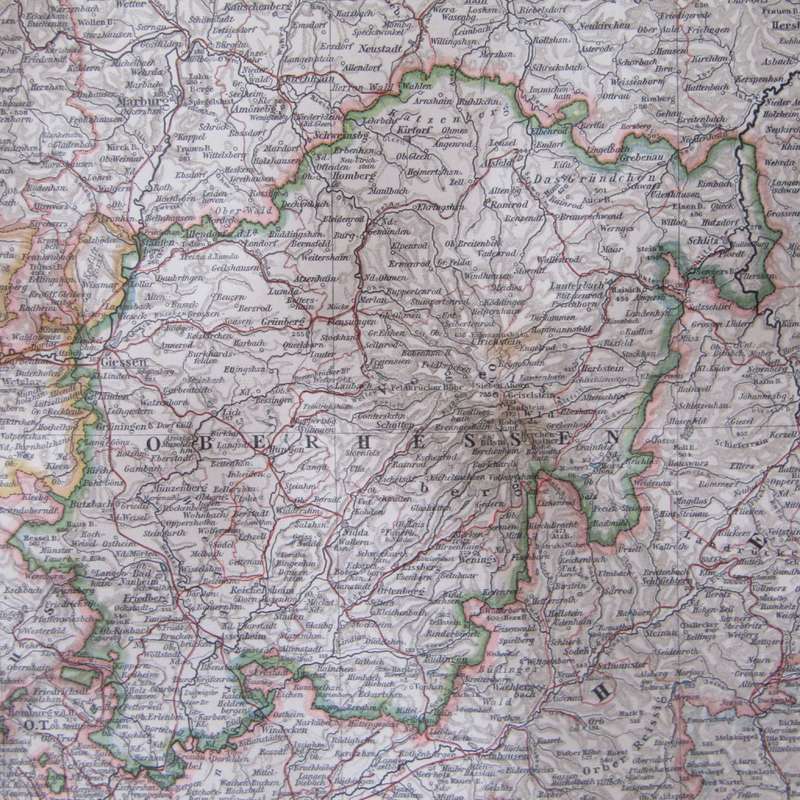 1901 Map of Germen States Hessen-Nassau, Hessen etc on A2 - Scaled 1 : 500 000
