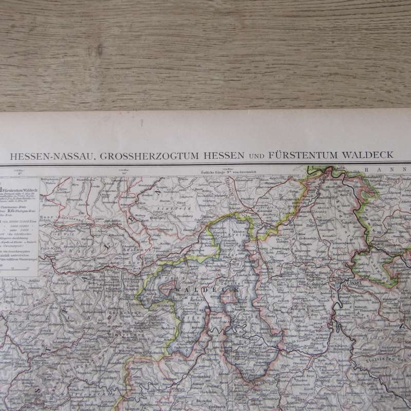 1901 Map of Germen States Hessen-Nassau, Hessen etc on A2 - Scaled 1 : 500 000