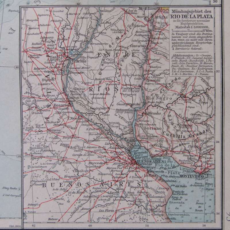 1901 Map of South America - A2 Scaled 1 : 20 000 000