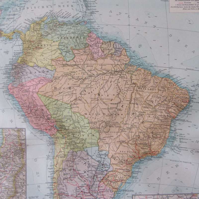 1901 Map of South America - A2 Scaled 1 : 20 000 000