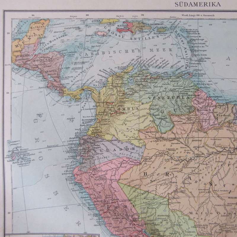 1901 Map of South America - A2 Scaled 1 : 20 000 000