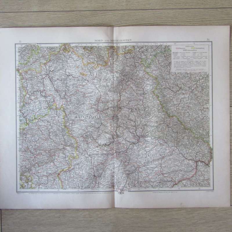 1901 Map of North & middle Bayern on A2 - Scaled 1 : 750 000