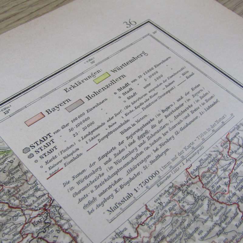 1901 Map of North & middle Bayern on A2 - Scaled 1 : 750 000