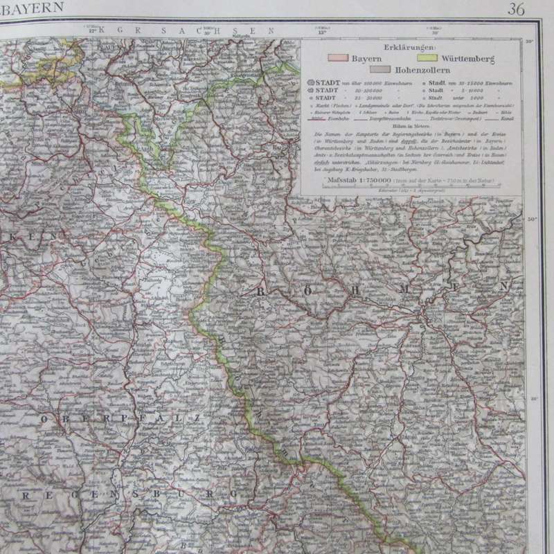 1901 Map of North & middle Bayern on A2 - Scaled 1 : 750 000