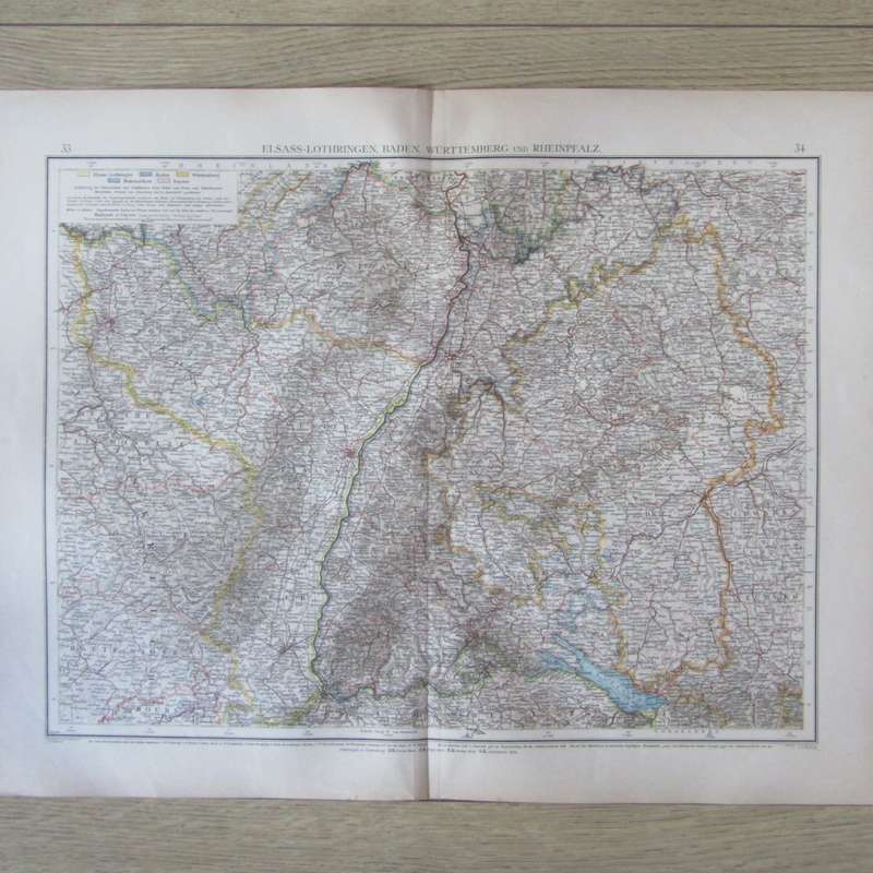 1901 Map of German states Baden, Wurttemberg etc on A2 - Scaled 1 : 750 000
