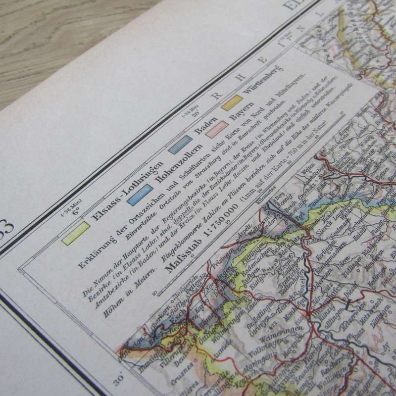 1901 Map of German states Baden, Wurttemberg etc on A2 - Scaled 1 : 750 000