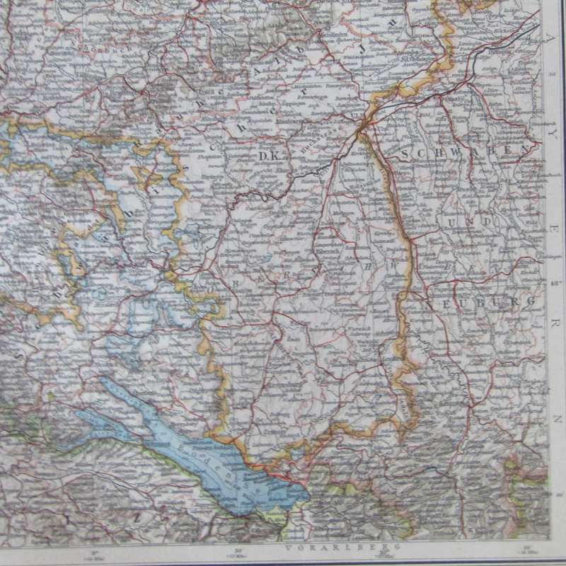 1901 Map of German states Baden, Wurttemberg etc on A2 - Scaled 1 : 750 000