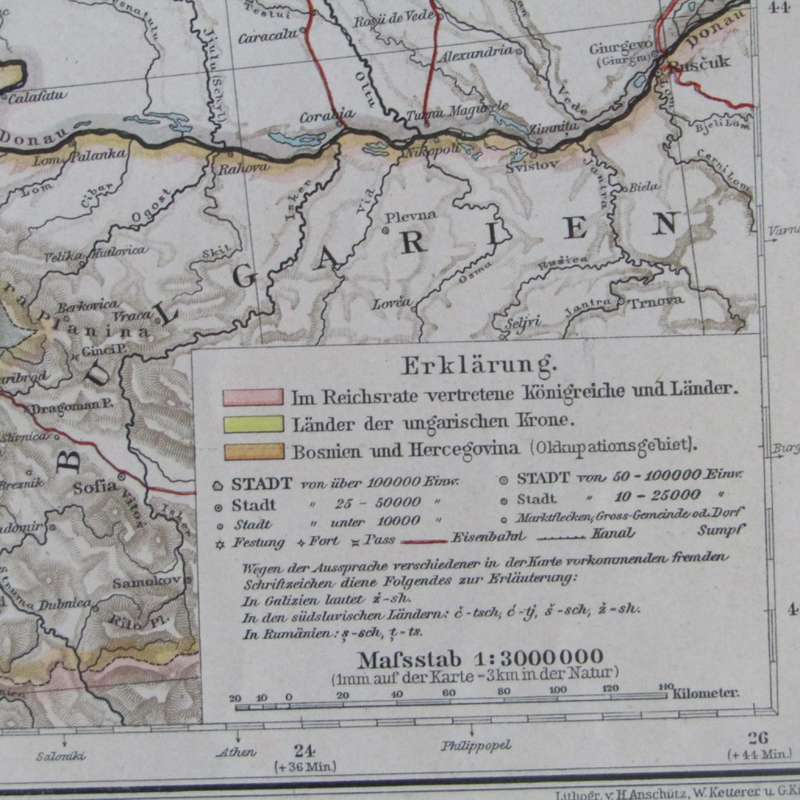 1901 Map of Austria / Hungaria on A2 - 1 : 3 000 000