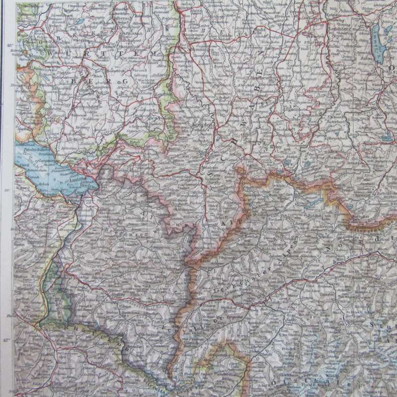1901 Map of German States Southern Bayern, Tirol, Salzburg on A2 - Scaled 1 : 750 000