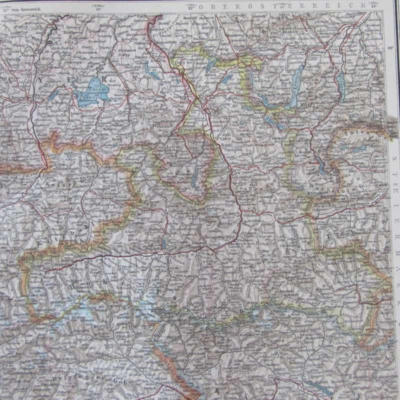 1901 Map of German States Southern Bayern, Tirol, Salzburg on A2 - Scaled 1 : 750 000