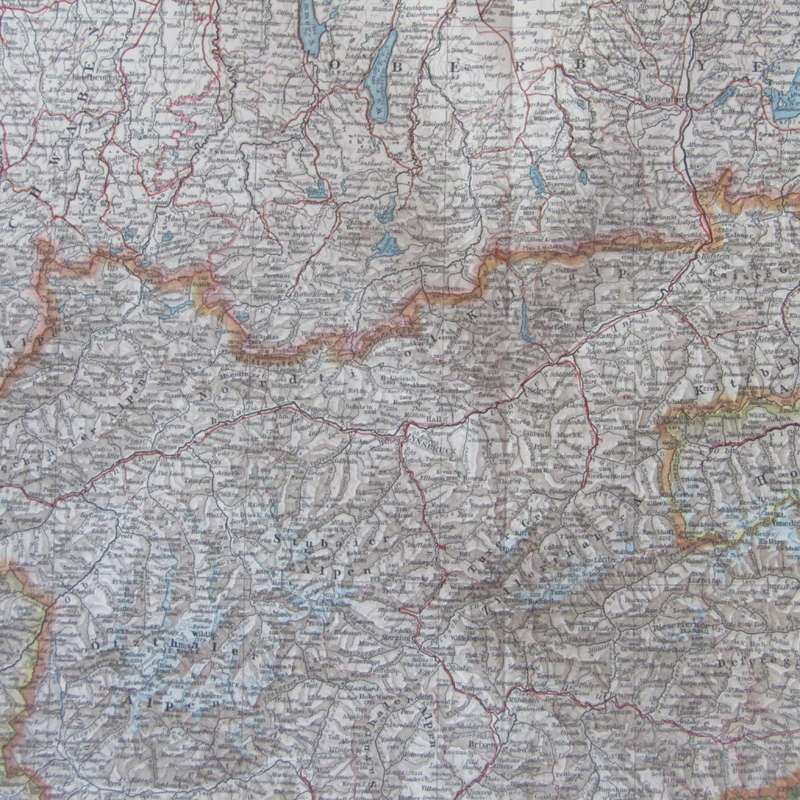 1901 Map of German States Southern Bayern, Tirol, Salzburg on A2 - Scaled 1 : 750 000