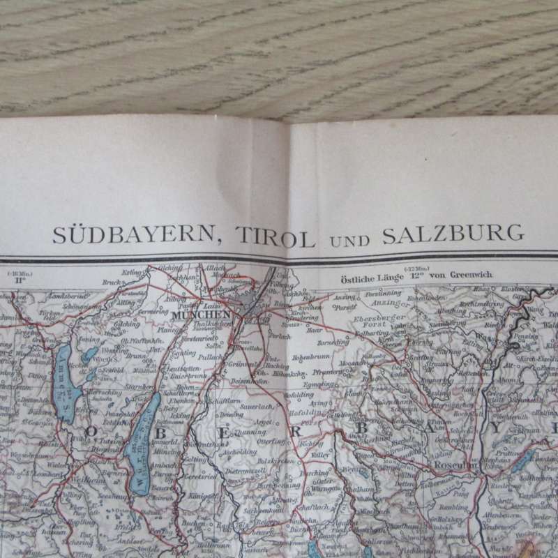 1901 Map of German States Southern Bayern, Tirol, Salzburg on A2 - Scaled 1 : 750 000
