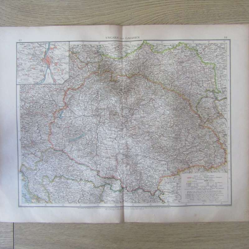 1901 Map of Poland & Ukraine area ( Ungarn & Galizien ) on A2 - Scaled 1 : 2 000 000