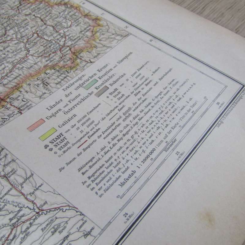 1901 Map of Poland & Ukraine area ( Ungarn & Galizien ) on A2 - Scaled 1 : 2 000 000