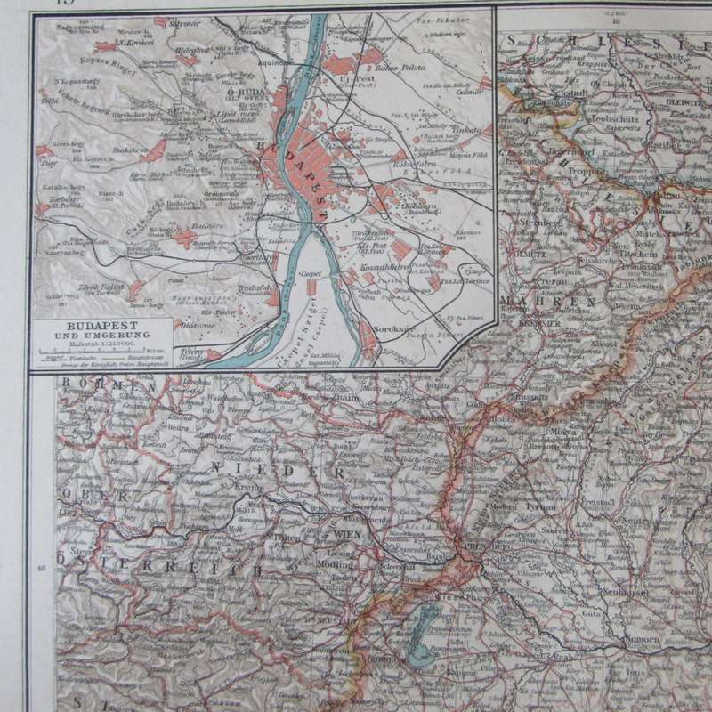 1901 Map of Poland & Ukraine area ( Ungarn & Galizien ) on A2 - Scaled 1 : 2 000 000
