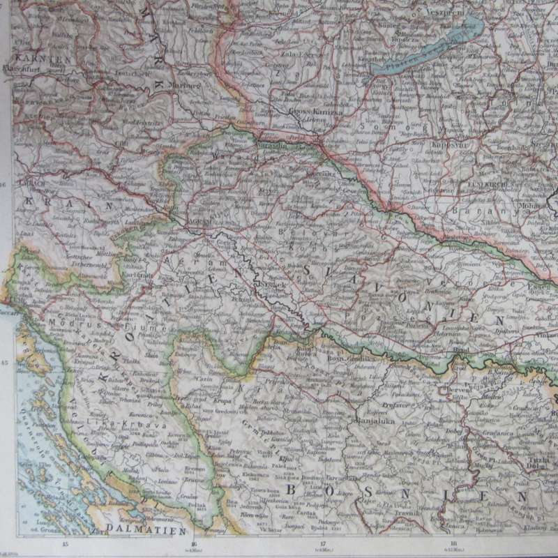 1901 Map of Poland & Ukraine area ( Ungarn & Galizien ) on A2 - Scaled 1 : 2 000 000